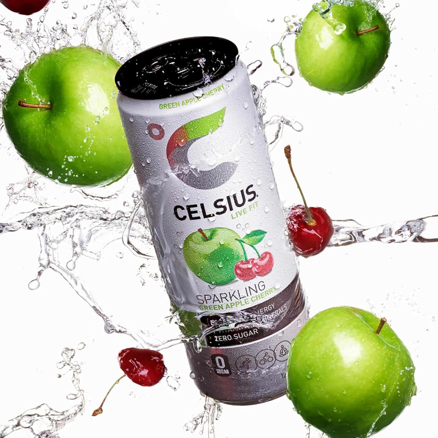 CELSIUS Sparkling Green Apple Cherry, Functional Essential Energy Drink, 12 Fl Oz (Pack of 12)