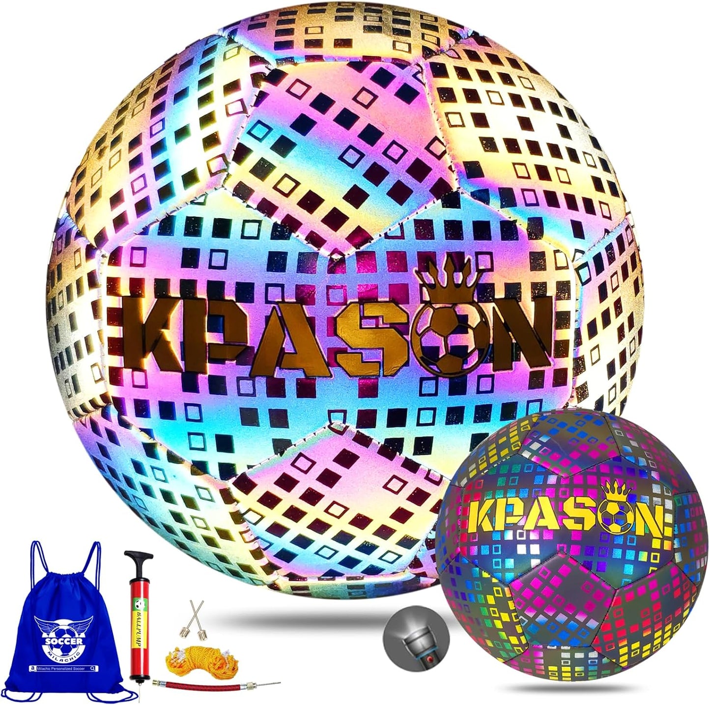 Soccer Ball, Holographic Reflective Glowing Soccer Ball for Men Women Training