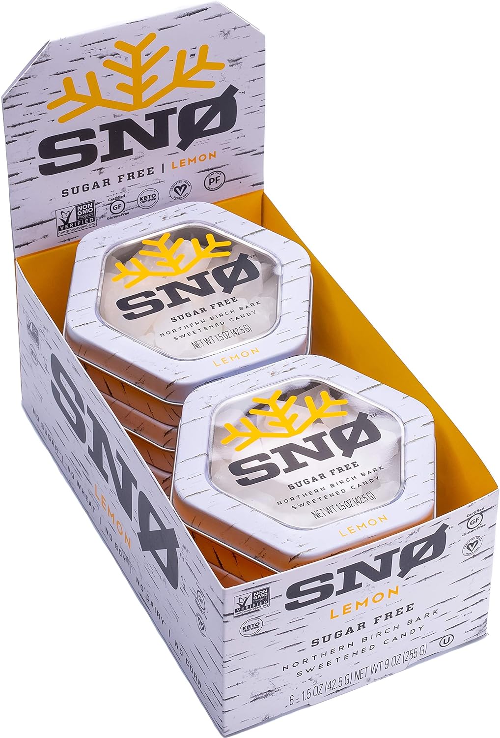 Lemon Xylitol Candy Chips (6-Pack) - SNØ 1.5oz Tins - Handcrafted w/ONLY 2 Ingredients | Diabetic-friendly, Non-GMO, Vegan, Keto, GF & Kosher | Purest sugar-free candy in the world!