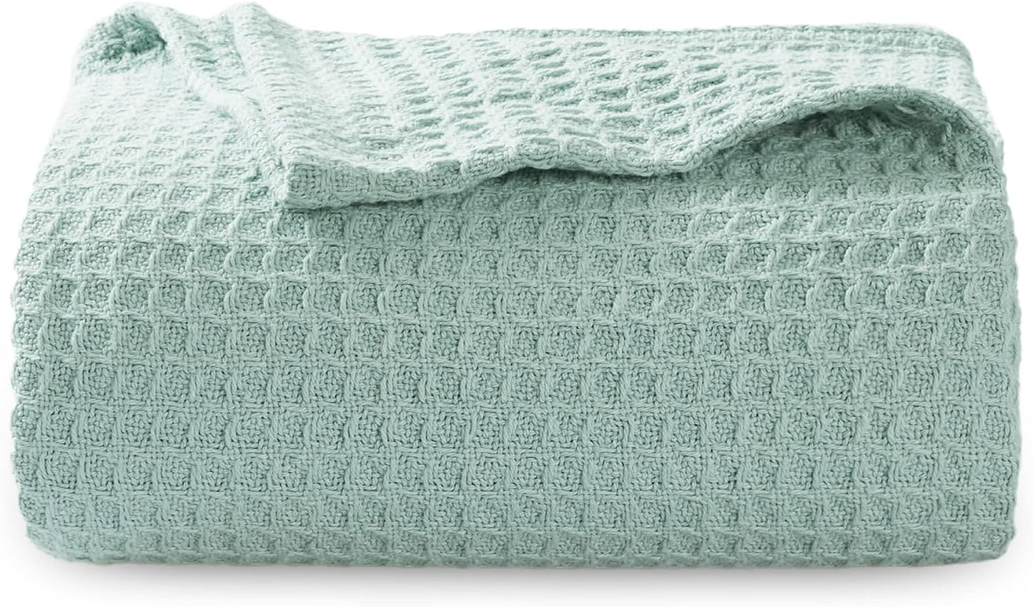 Bedsure 100% Cotton Blanket Twin XL Size for College Dorm - Breathable and Soft, Waffle Weave Twin Blanket for Summer, Dorm Room Essentials, Mint, 66x90 inches