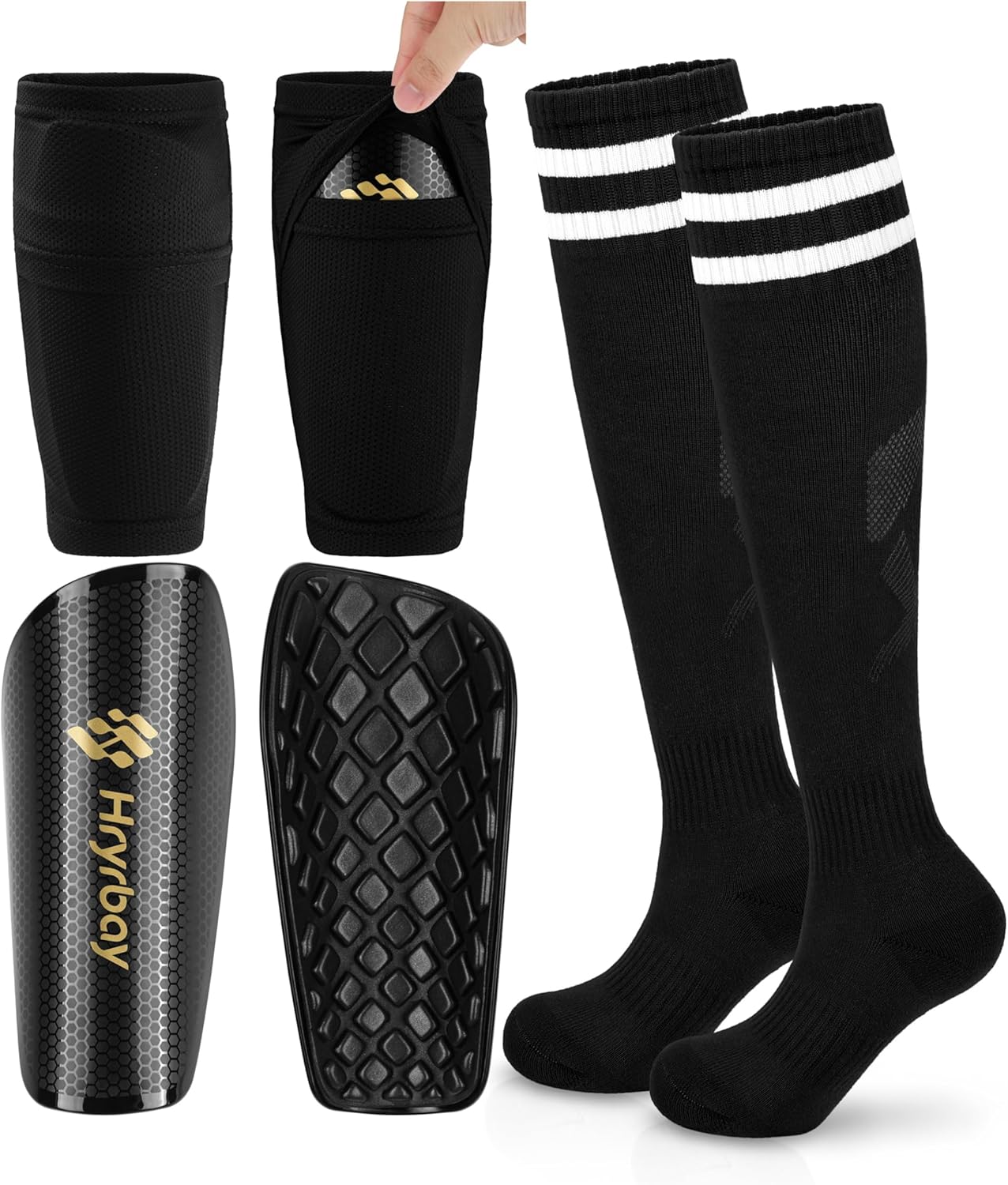 Kids Soccer Shin Guards, Youth Toddler Shin Pads with Sleeves and Soccer Socks for Age 3-16 Boys Girls Protective Lightweight Soccer Equipment