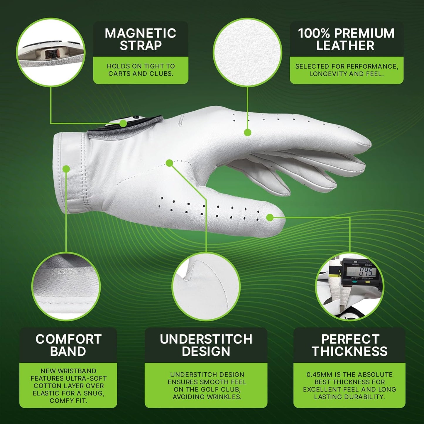 Golf Glove – Voted #1 for Comfort at The Professional Golf Merchandise Show in Orlando – Premium Cabretta Leather, Magnet-Driven Airflow to Stay Dry Between Shots