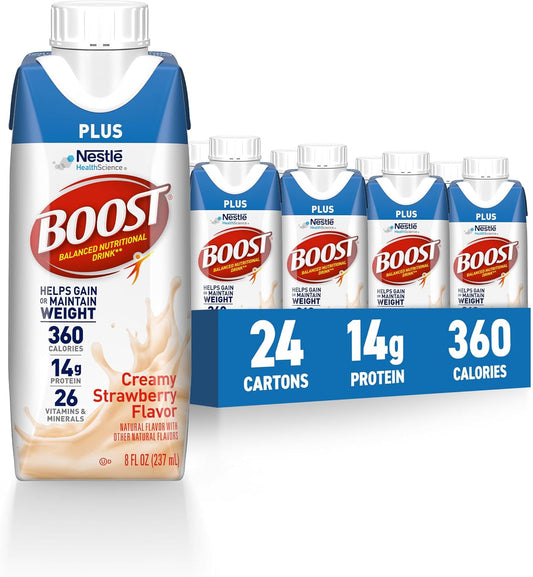 BOOST Plus Nutritional Drink, Creamy Strawberry, 8 Fl Oz (Pack of 24)