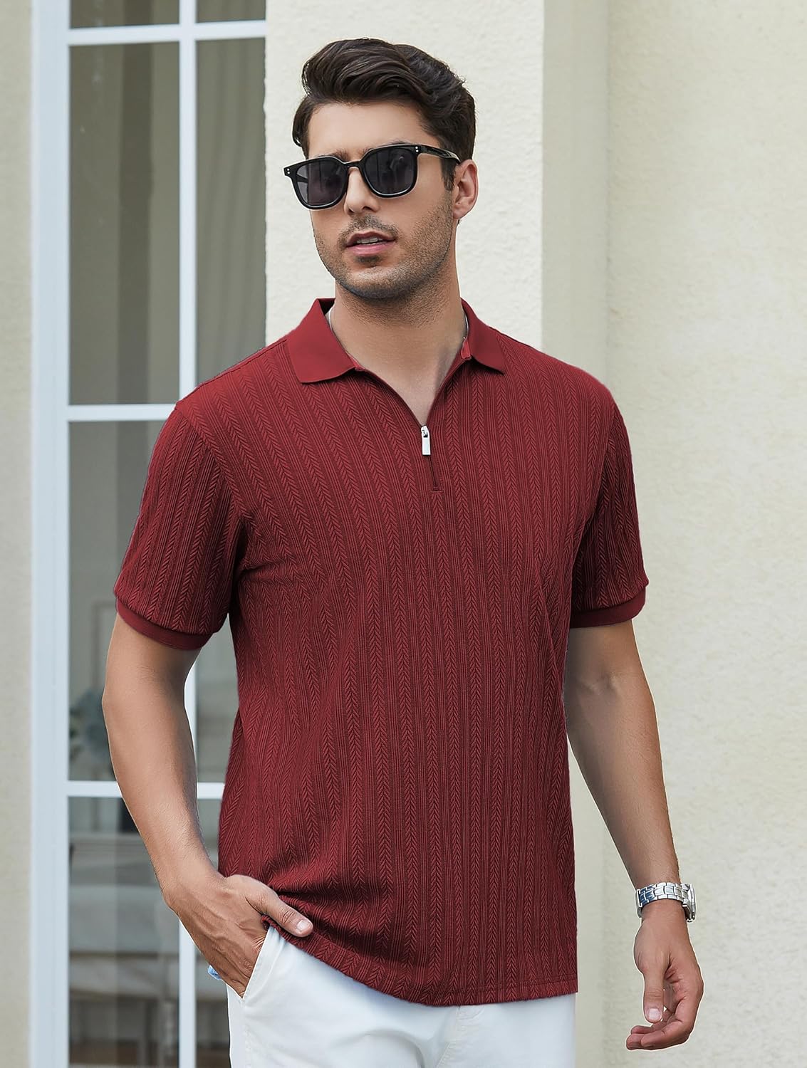 Esabel.C Golf Shirts for Men Dry Fit Performance Short Sleeve Print Moisture Wicking Collared Shirt