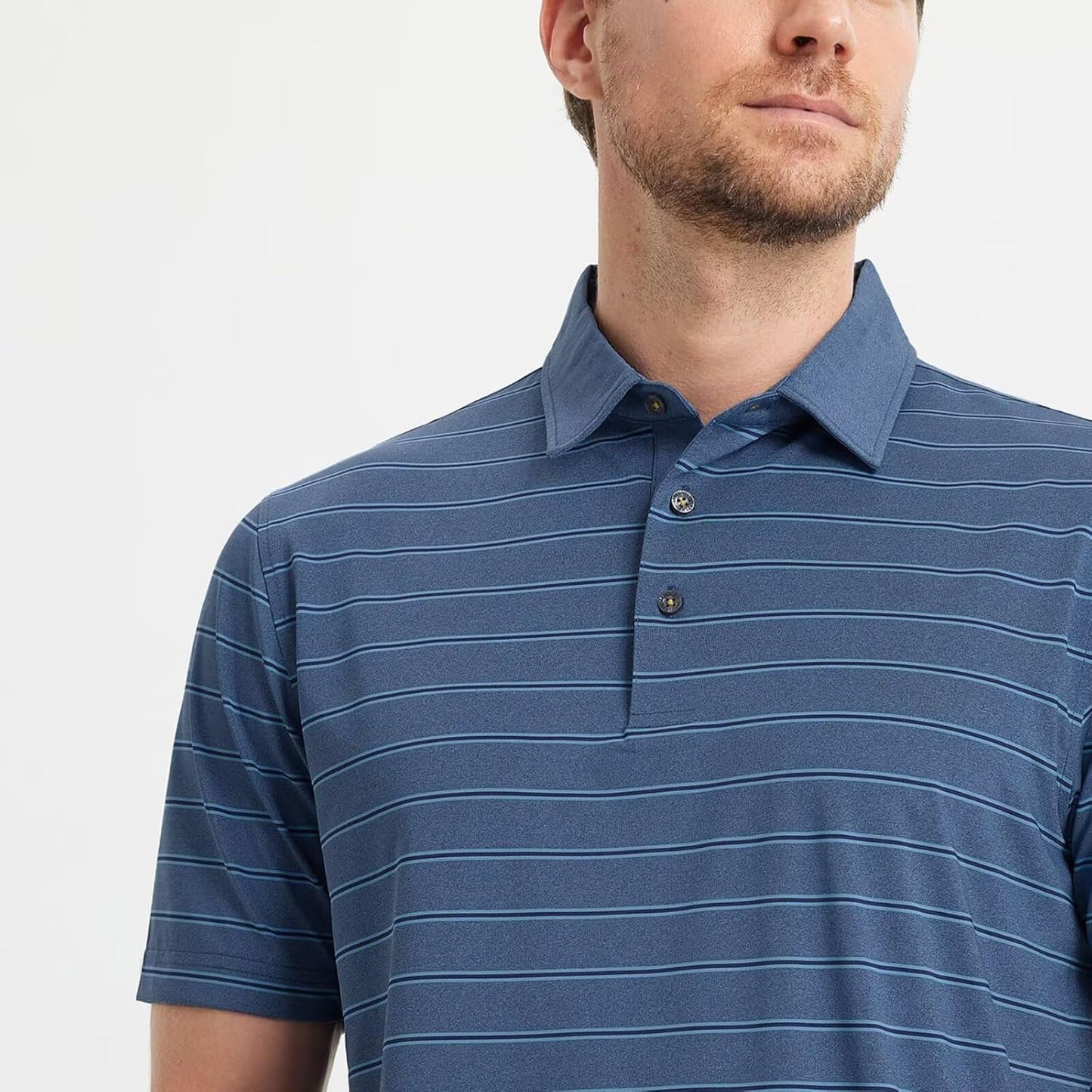 M MAELREG Golf Shirts for Men Moisture Wicking Striped Polo Performance Dry Fit Business Sports Mens Polo Shirts Short Sleeve