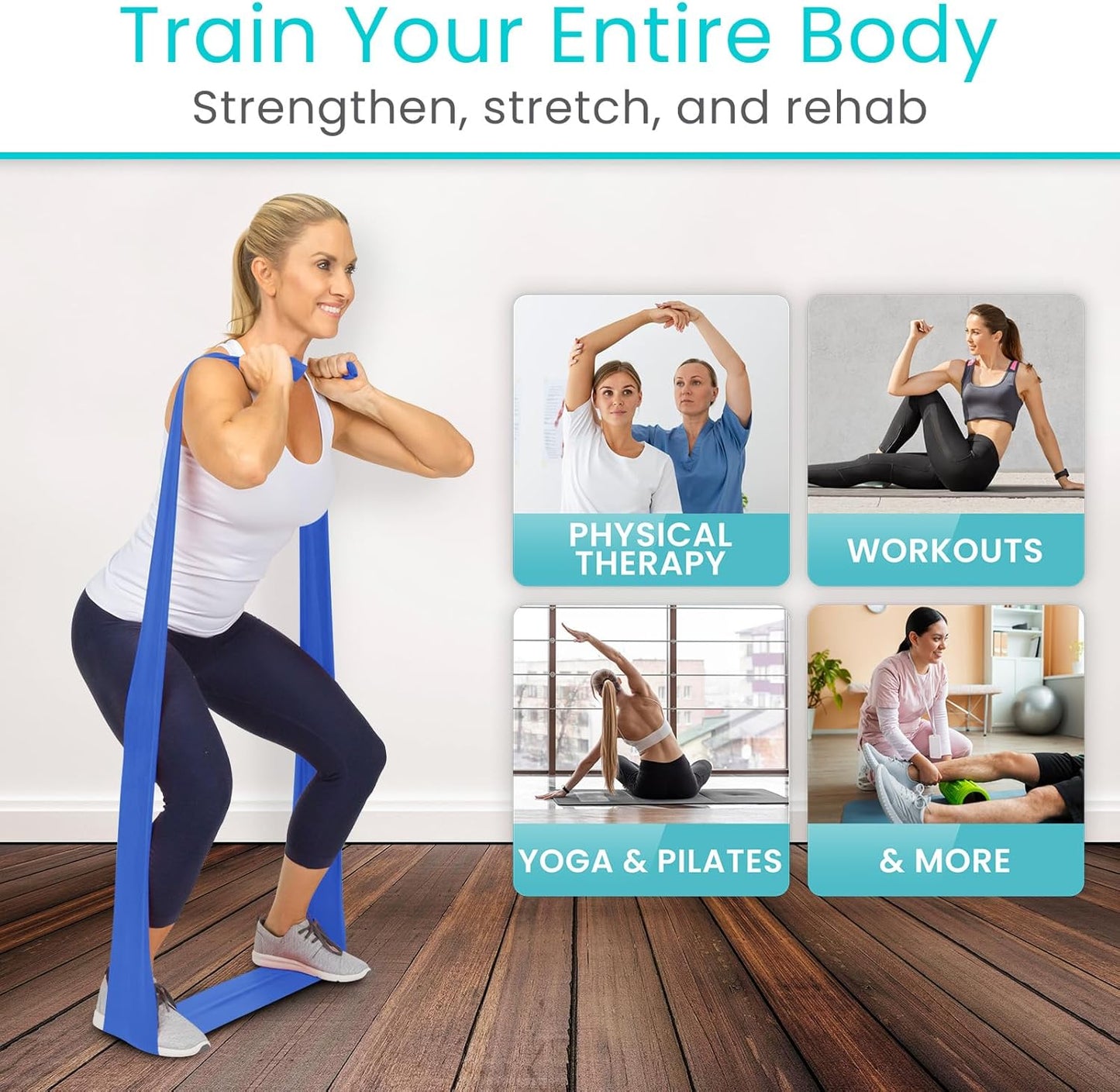 Vive Professional Resistance Bands - 25 Yard Non-Latex Roll for Physical Therapy, Lower and Upper Body Exercise Workout - Straight Elastic for Strength Training, Rehabilitation, Women, Men