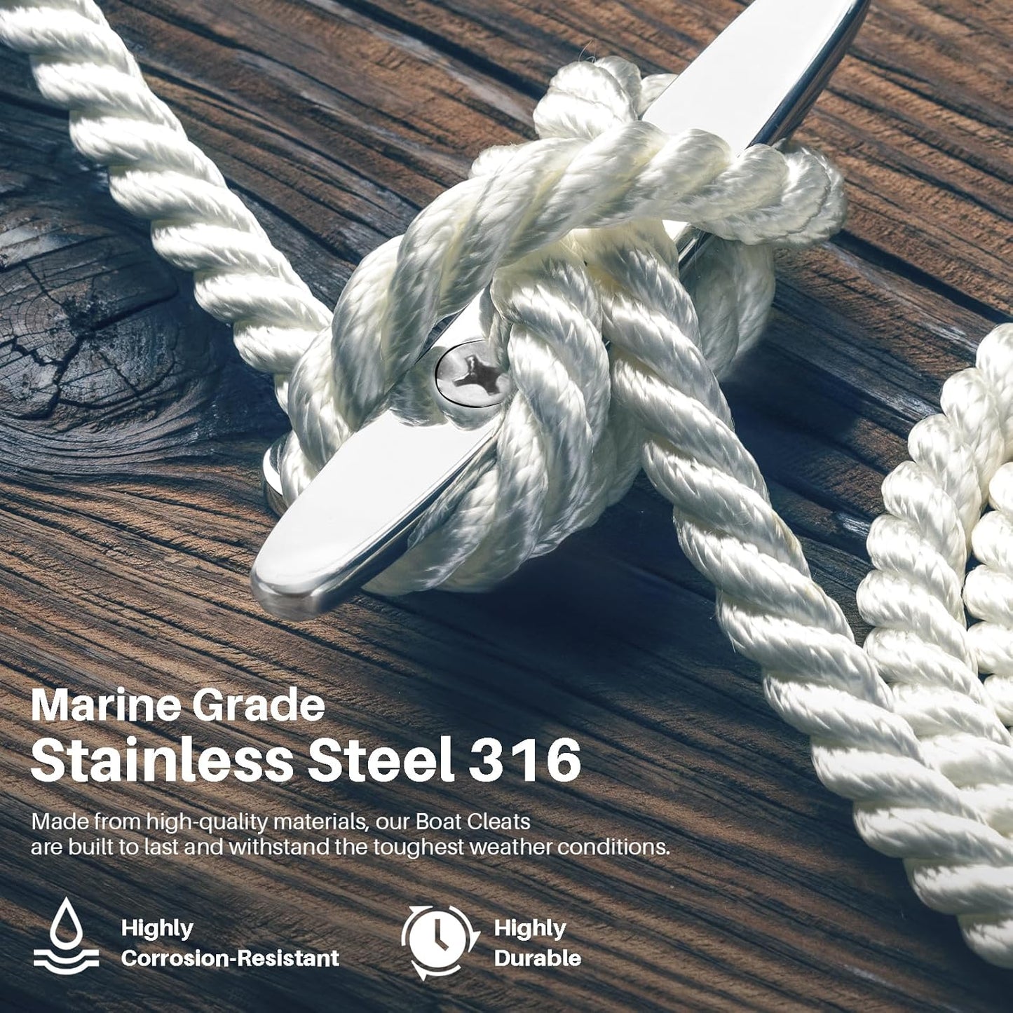 Boat Cleats Marine Grade 316 Stainless Steel Boat Mooring Cleat Pack of 4, Installation Accessories Included