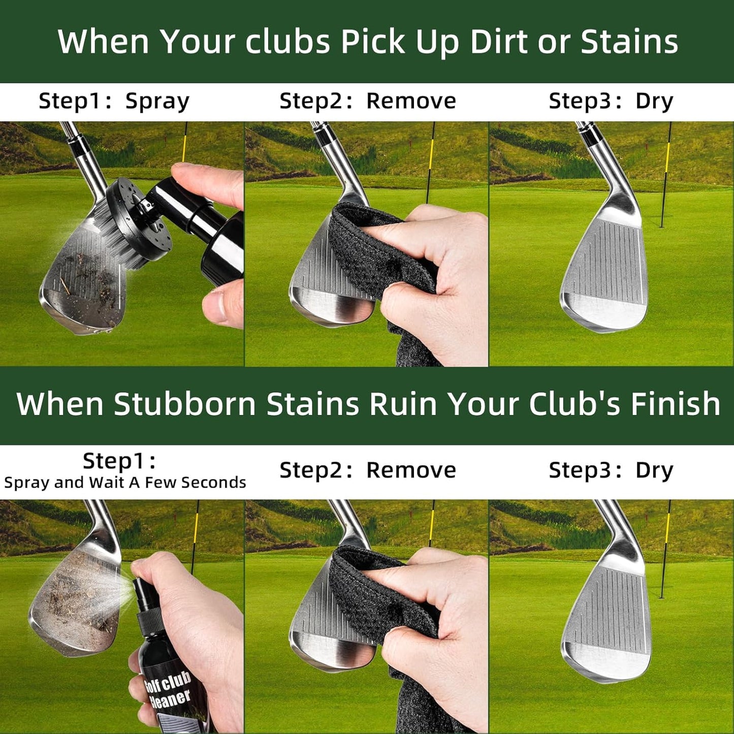 Golf Club Care Kit - Clean, Polish and Restore Irons, Drivers, Putters -Remove Rust, Scratches & Restore Tackiness | Includes Golf Club Cleaner, Polish, Grip Cleaner, Magnetic Towel & Golf Club Brush