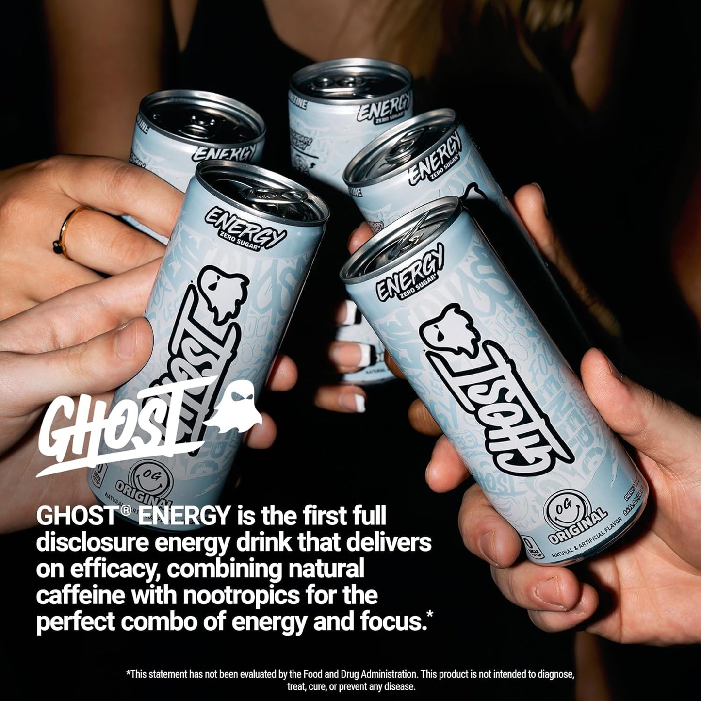 GHOST Energy Drink - 24-Pack, Original, 8.4oz - Energy & Focus & No Artificial Colors - 100mg of Natural Caffeine, L-Carnitine & Taurine - Gluten-Free & Vegan