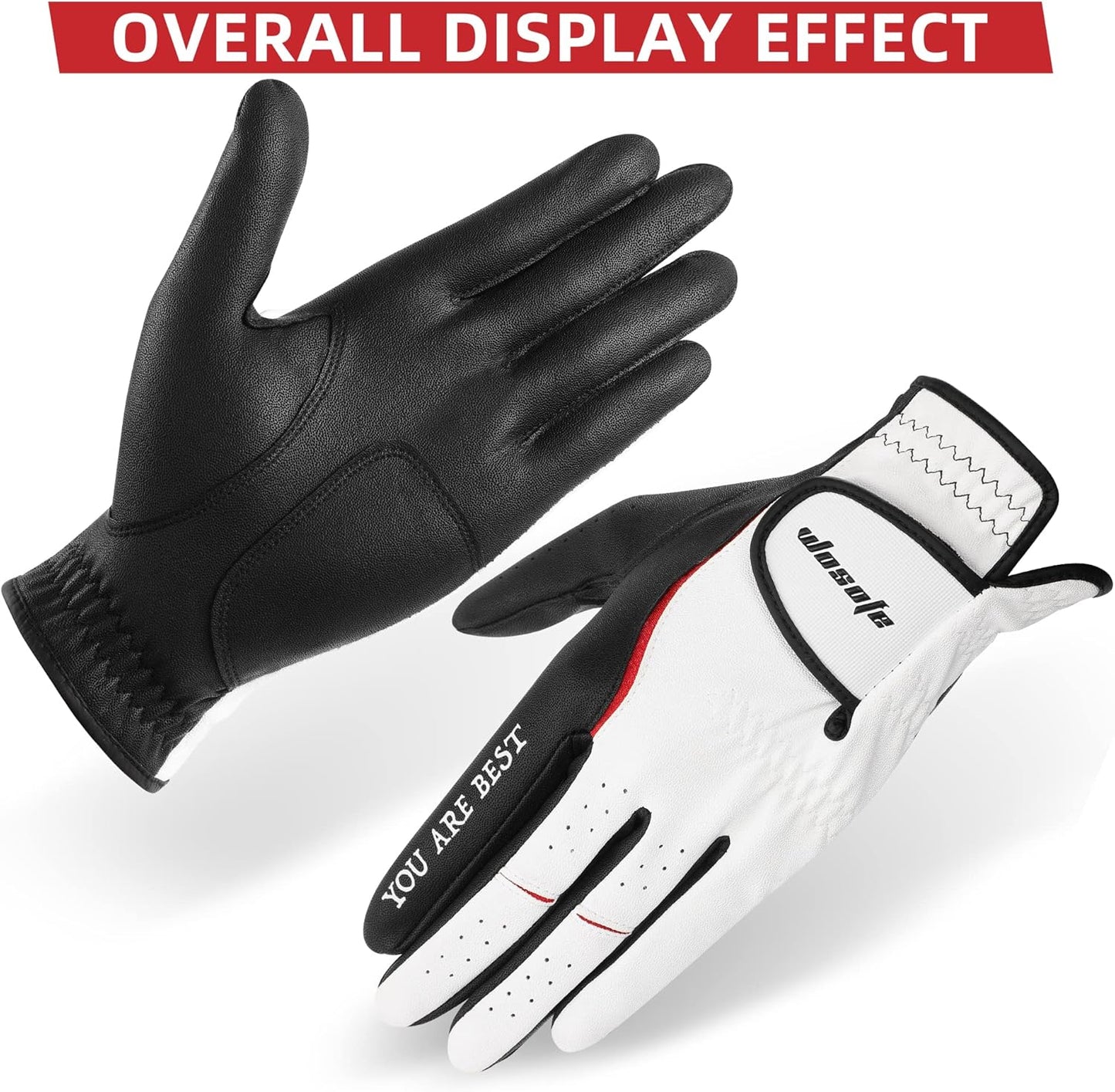Golf Glove Men Left Hand Premium Leather Grip Soft Breathable Durable Fit All Weather with Golf Tee and Divot Repair Tool