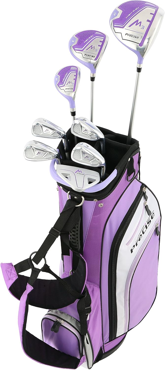 Precise M3 Complete Womens Golf Clubs Set, Includes Driver, Fairway, Hybrid, 7-PW Irons, Wedge, Putter, Stand Bag, 3 H/C's Purple, Golf Clubs Women Right Handed, Comes in 3 Sizes