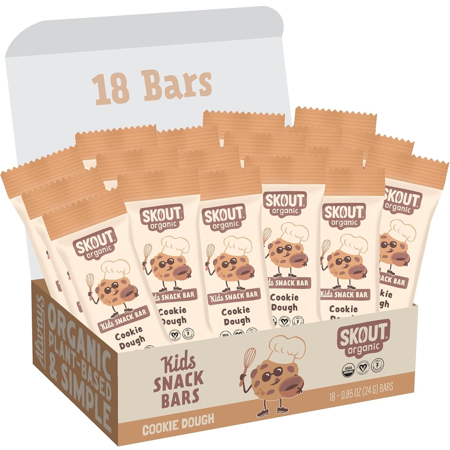 Skout Organic Cookie Dough Kids Snack Bars (18 Pack) | Organic Kids Snack Bars | School Snacks & Lunch Snacks | Vegan & Paleo | Gluten, Dairy, Grain, Peanut Free
