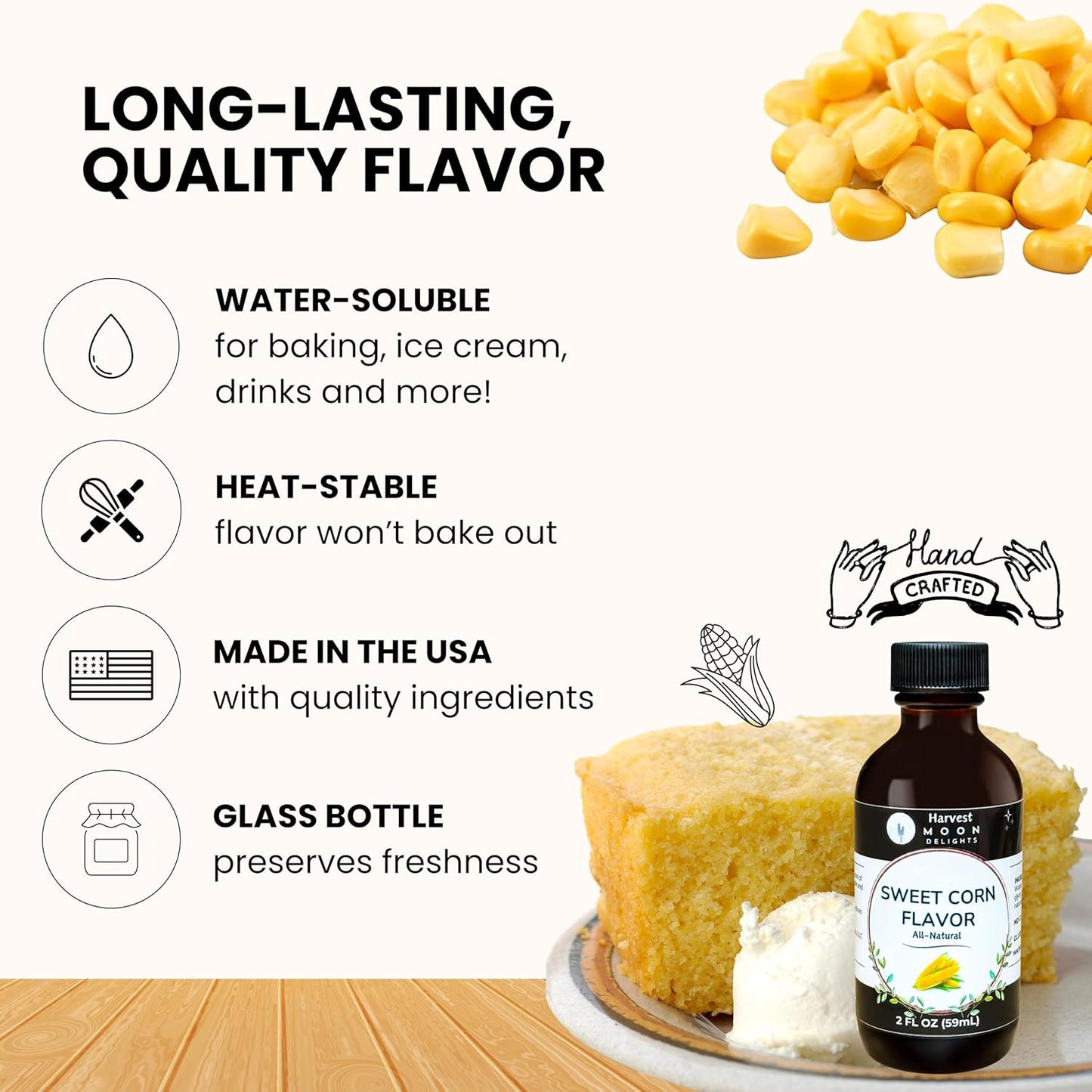 Natural Sweet Corn Extract - 2 oz - Water-Soluble - By Harvest Moon Delights - Sweet Corn Extract for Baking Keto Cornbread - Zero Sugar, Zero Carbohydrates, Gluten-Free