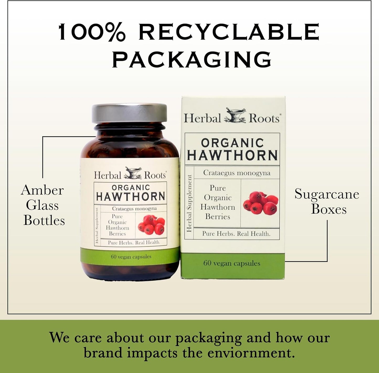 Herbal Roots Organic Hawthorn Berry Capsules | Extra Strength 1,200mg per Serving | 60 Vegan Capsules