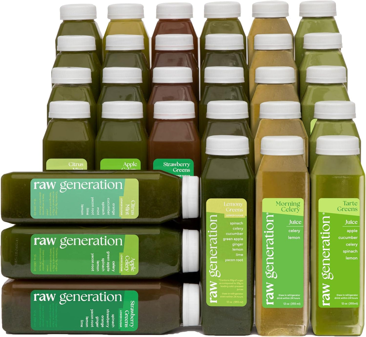 Raw Generation 5-Day Lower Sugar Cleanse - Boost Digestion & Eliminate Bloating/Gut, Colon, Liver/Less Sugar & 35gProtein Daily/Non-GMO, 100% Plant-Based Juices