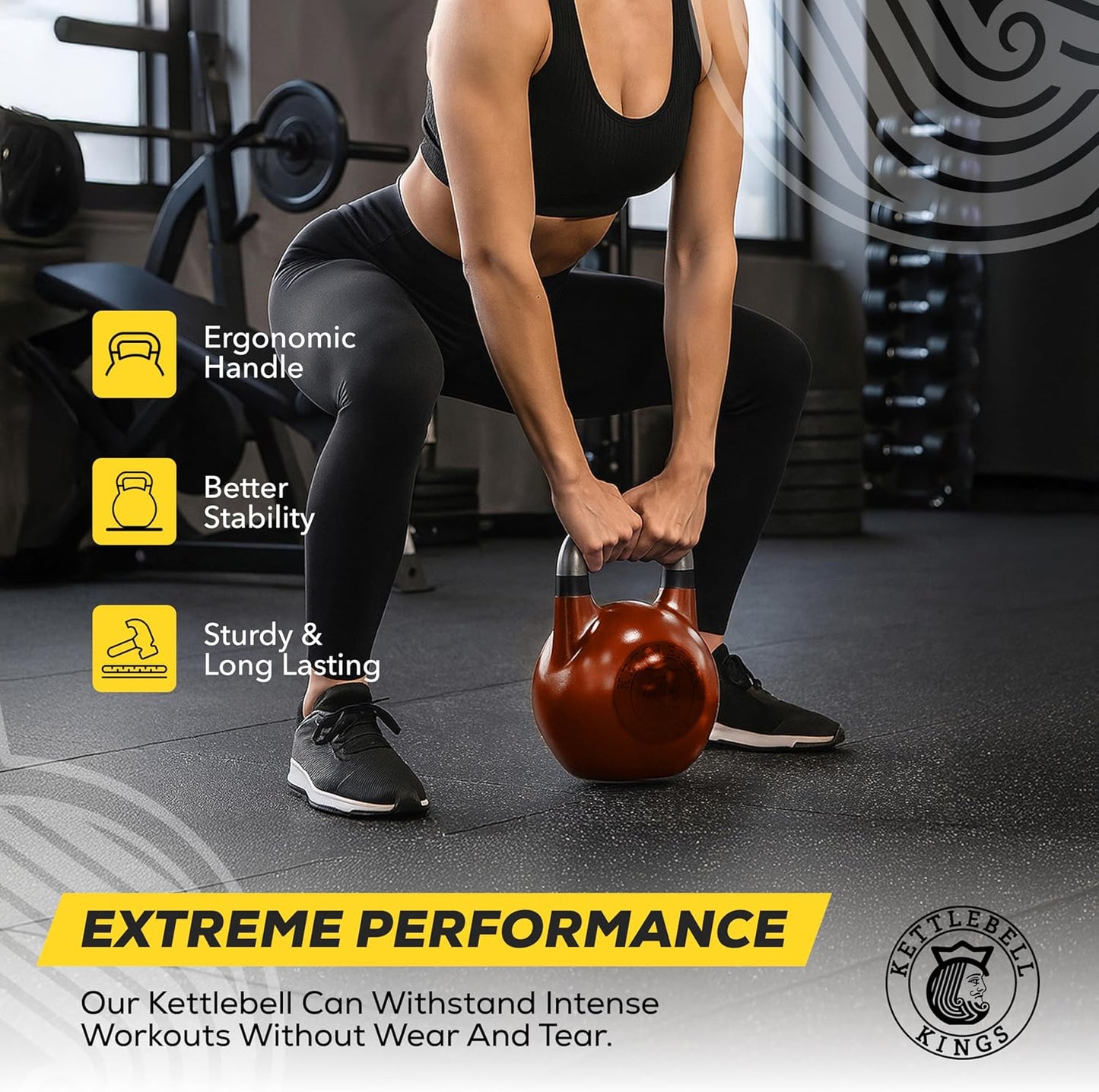 Kettlebell Kings Competition Kettlebells Weight (33mm handle) 4-32 KG | Hand weights Workout Gym Equipment & Strength training sets for Women & Men | Weights set for Home Gym