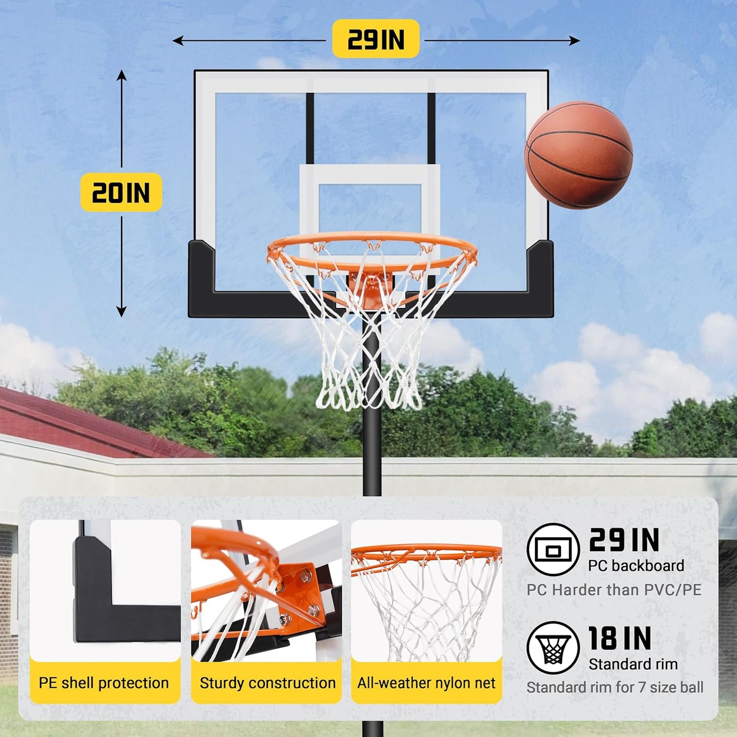 Aimking Basketball Hoop Outdoor 3.3-10FT 5s-Rapid-Adjustable, 40/44 inch Shatterproof Backboard & Enlarged Base, Portable Basketball Hoop & Goal for Kids/Adults/Families in Poolside/Backyard/Indoor
