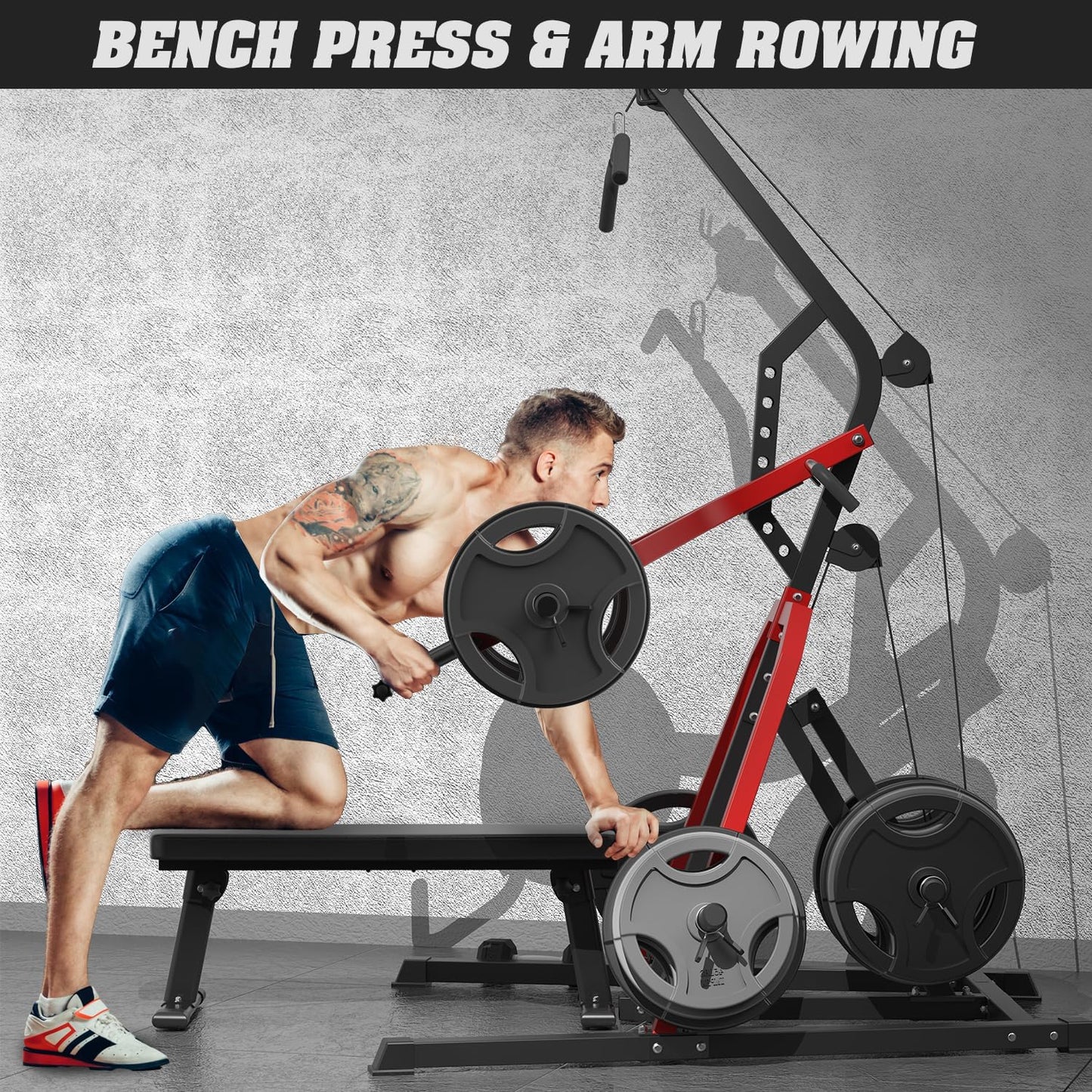 DONOW Leverage Gym Power Rack Squat Rack Lever Gym with LAT Low Row System Home Gym System Workout Station 2:1 Ratio (Without Weight Plates)