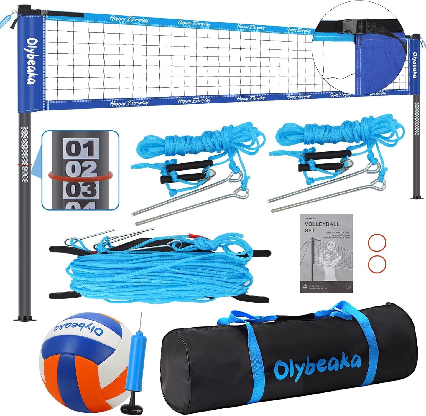 Portable Outdoor Volleyball Net Set System for Backyard Beach with Heavy Duty Poles, Durable Net, PU Volleyball & Pump, Carry Bag