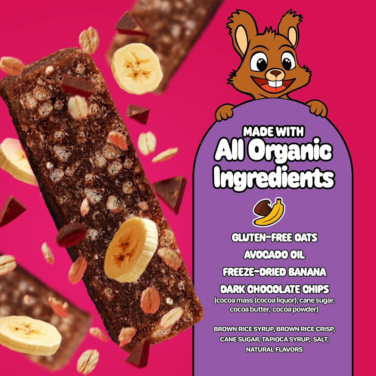 Snakkidz Organic Chewy Granola Bar, Allergen Free, Made with Avocado Oil, Low Sugar (15 Bars, Chunky Monkey)