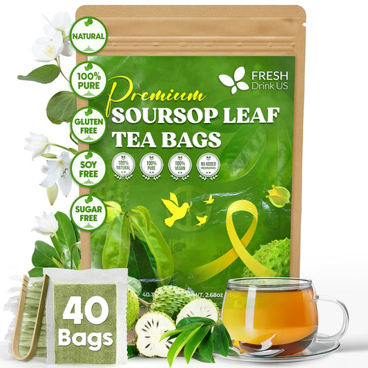 40 Premium Soursop Graviola Leaf Tea Bags, 100% Natural and Pure from Soursop Leaves, Handmade, Made With Natural Materials-Corn Fiber Tea Bag, Sugar/Caffeine/Gluten Free, Hoja Guanabana Tea