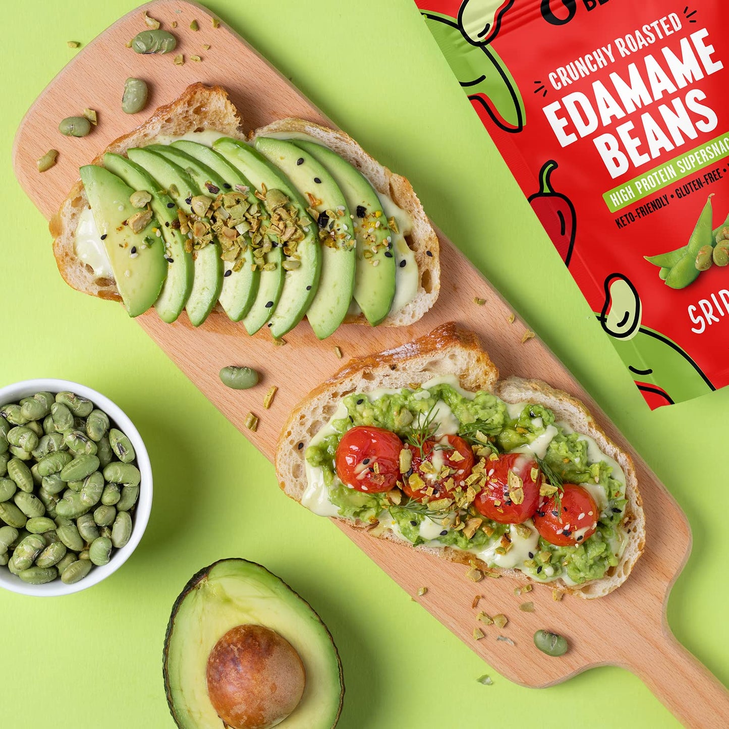 The Only Bean Crunchy Roasted Edamame Snacks Pack (Sriracha), Protein Keto Food, Gluten Free, Asian Japanese Snacks, Hot Spicy Snack, 0.9oz 10 Pack