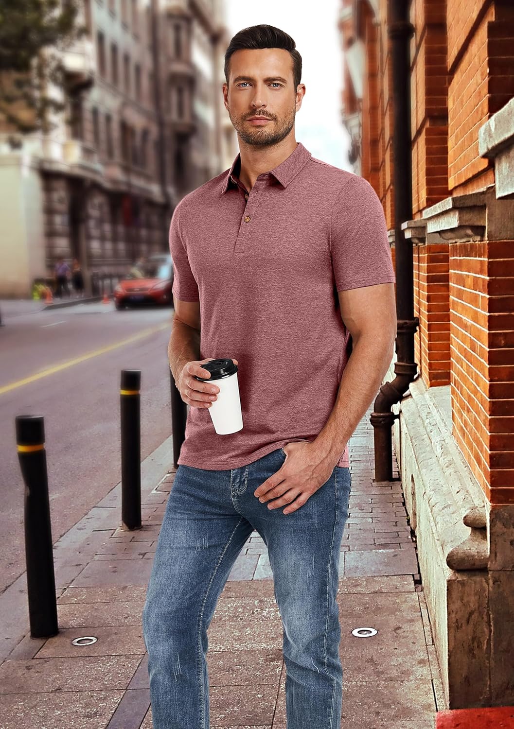 PEGENO Mens Polo Shirts Short Sleeve Casual Cotton Golf Shirts Performance Polo Shirts for Men