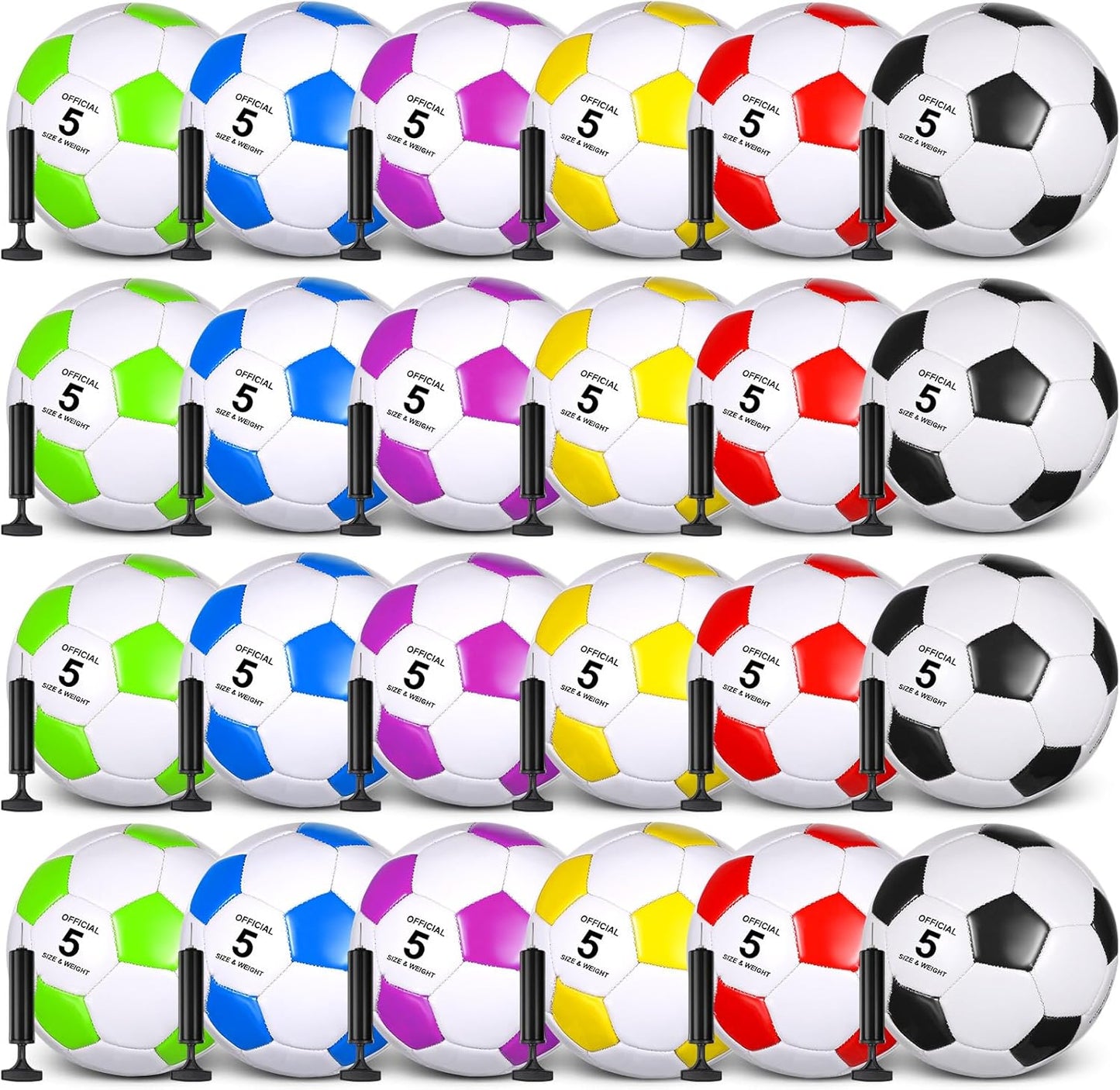 Sotiff 24 Pcs Size 5/4 Soccer Ball Bulk with 24 Pump Deflated Soccer Balls for Kids Teen Football Bulk for Game Training School Team Sports Adults Player Practice Outdoor
