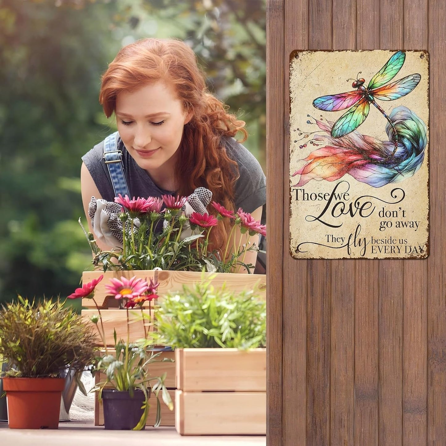 Vintage Tin Sign Those We Love Don't Go Away They Fly Belive Us Every Day Tin Sign for Home Farm Outdoor Bathroom Restaurant Cafes Bars Club Kitchen Garage Art Wall Decor 12 * 8inch