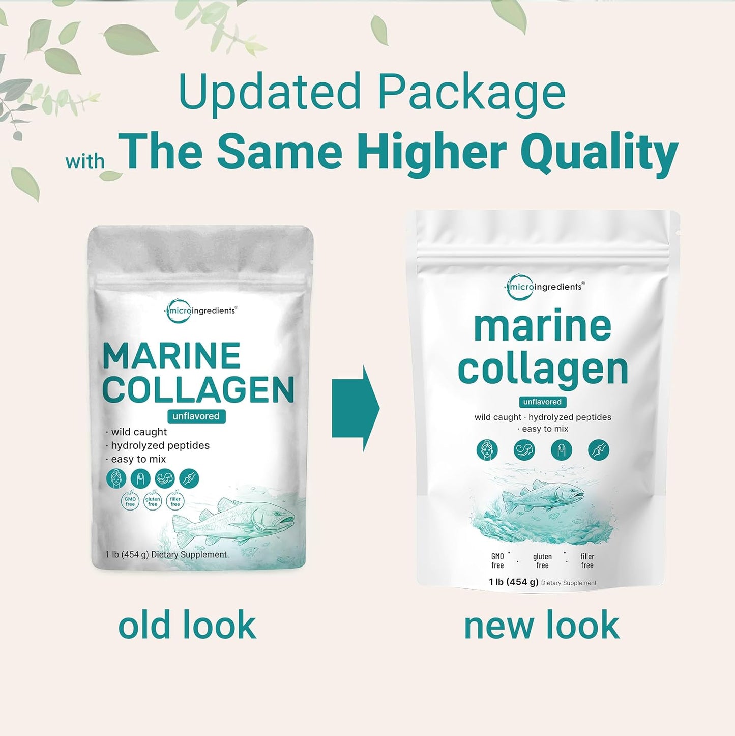 Micro Ingredients Marine Collagen Peptides Powder, 1 lb | Type I Marine Collagen + Natural Protein | Wild-Caught Fish Source | Unflavored | Supports Hair, Skin & Joint Health | Pescatarian, Non-GMO