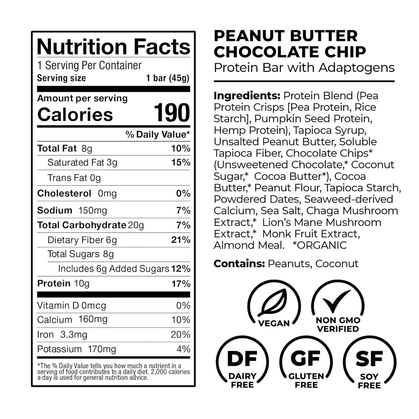 Laird Superfood Functional Protein Bars – Protein Bar but Better with Real Ingredients, Functional Mushrooms 10g Plant-Based Protein, 6g Fiber - Non-GMO - 5 Flavor Variety Pack, 10 Count (Pack of 1)