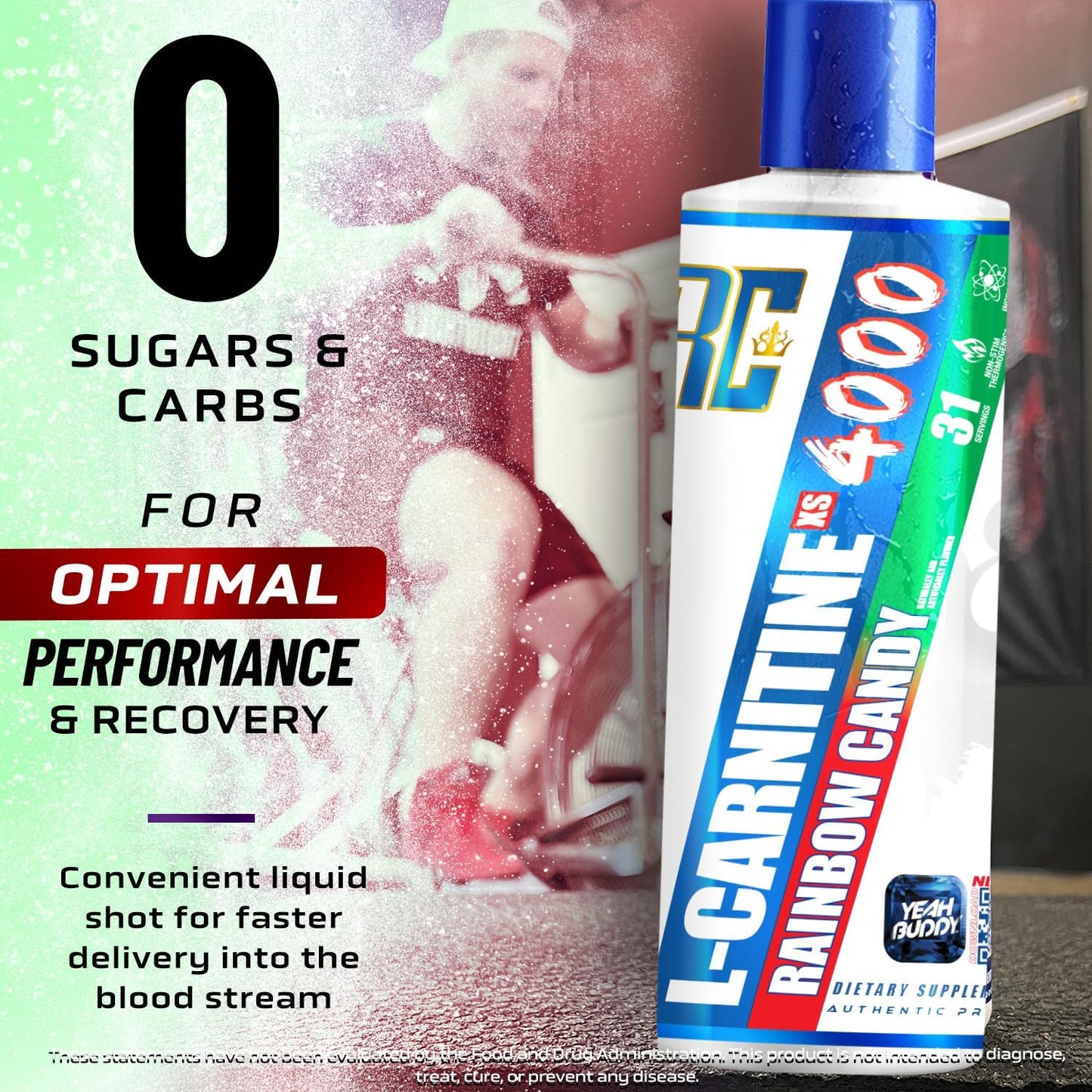 Ronnie Coleman Signature Series L Carnitine XS 4000 Liquid, Stimulant Free, Sugar Free, Zero Carbs, Lean Muscle Strength Support for Men & Women, 16 Oz (16 oz, Rainbow Candy (4000))