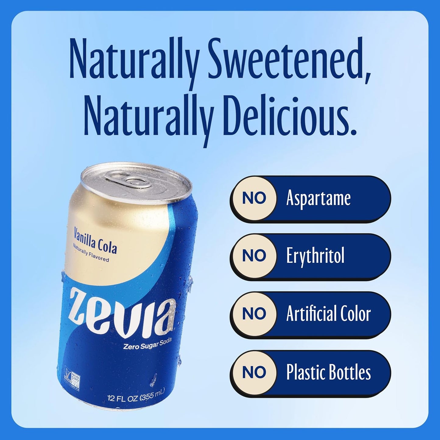 Zevia Zero Sugar Soda, Vanilla Cola, 12 oz Cans (24-Pack) – Naturally Sweetened, Non-GMO Project Verified, Gluten-Free, Vegan