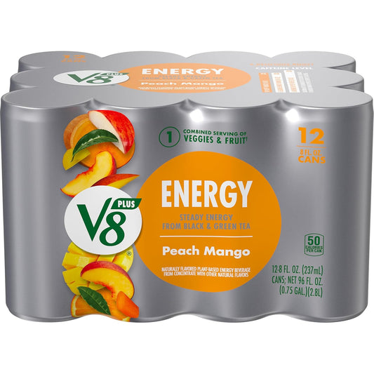 V8 Energy Peach Mango Energy Drink, 8 fl oz Can (12 Pack)