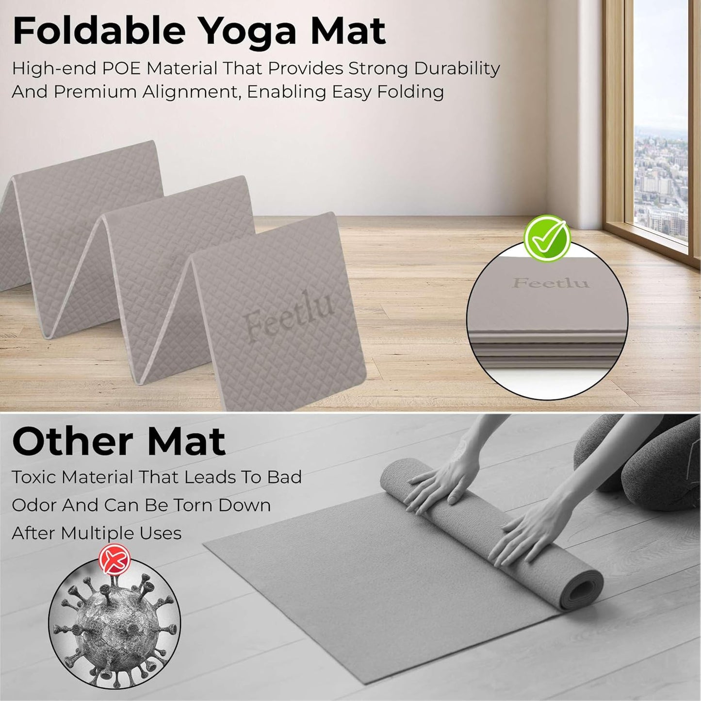 Foldable Yoga Mat, 6mm Thick, Lightweight, Anti-Slip, and Easy to Store – Perfect for Travel, Yoga, Pilates, Home Workouts, and Floor Exercises