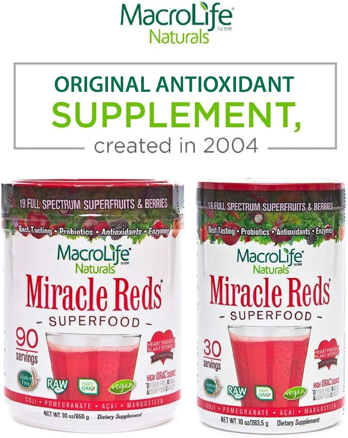 MacroLife Naturals Miracle Reds Superfood Supplement Powder Antioxidants Polyphenols Enzymes Probiotics - Raw Non-GMO Organic Vegan Gluten & Dairy Free - 30oz (90 Servings) 30oz