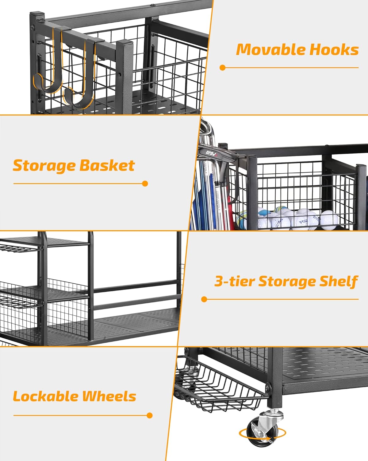 PLKOW Golf Bag Storage Garage Organizer, Extra Large Size Golf Bag Storage Stand and Golf Equipment Rack for Garage,Shed, Basement