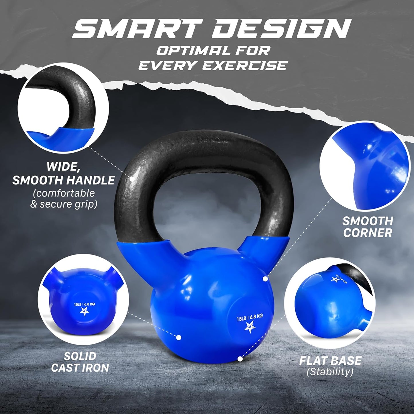 Yes4All 5-100 LB Kettlebells Vinyl Coated Cast Iron for Dumbbell Weights Exercises, Gym, Fitness, Full Body Workout Equipment Push up, Grip and Strength Training