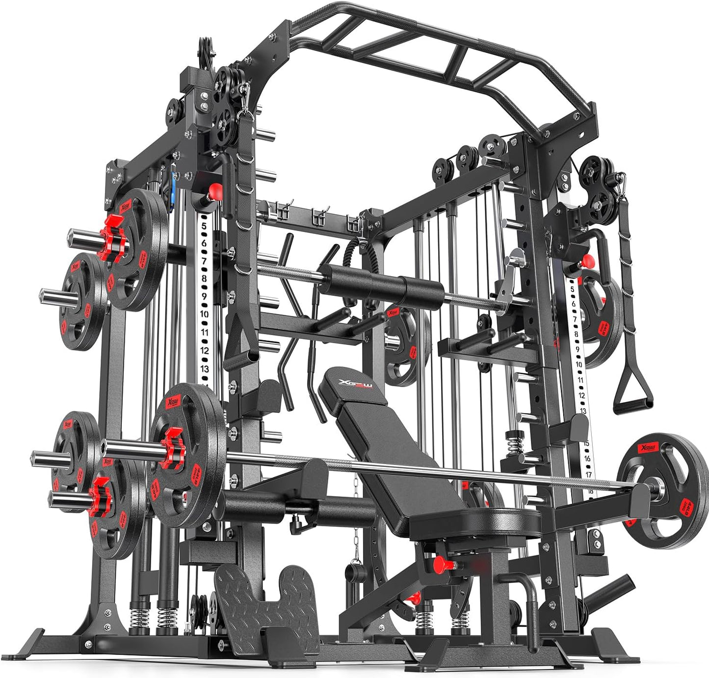 Power Cage,1600lbs Multi-Function Power Rack with Adjustable Cable Crossover System and More Training Attachment, Weight Cage for Home Gym