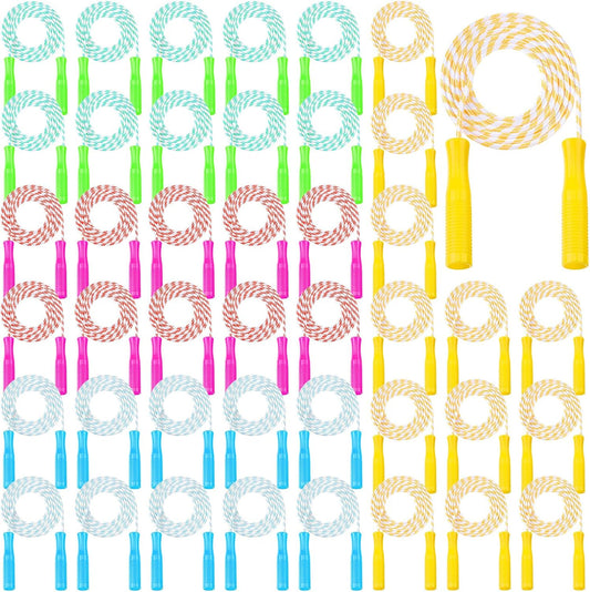 Aoriher 80 Pcs Jump Rope Bulk Kids 7.22 ft Adjustable Stripe Skipping Rope Outdoor Exercise Fitness Equipment for Back to School Class Playground Activities Set, 4 Colors