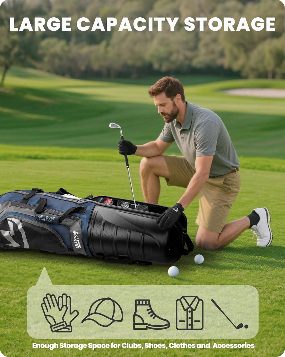 OutdoorMaster Golf Travel Bags for Airlines with Wheels and Hard Case Top, Protect Golf Clubs, Lightweight and Easy to Maneuver, Upgrade Version