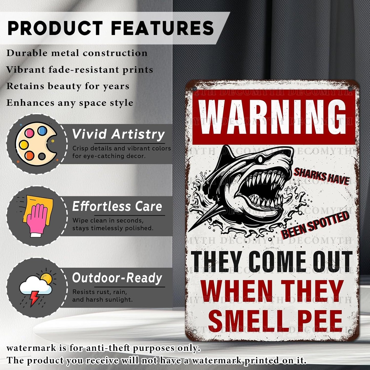 Funny Warning Sharks Have Been Spotted in This Pool They Come Out When They Smell Pee Tin Sign for Swimming Pool Beach Water Park Decor Outdoor 12 * 8inch