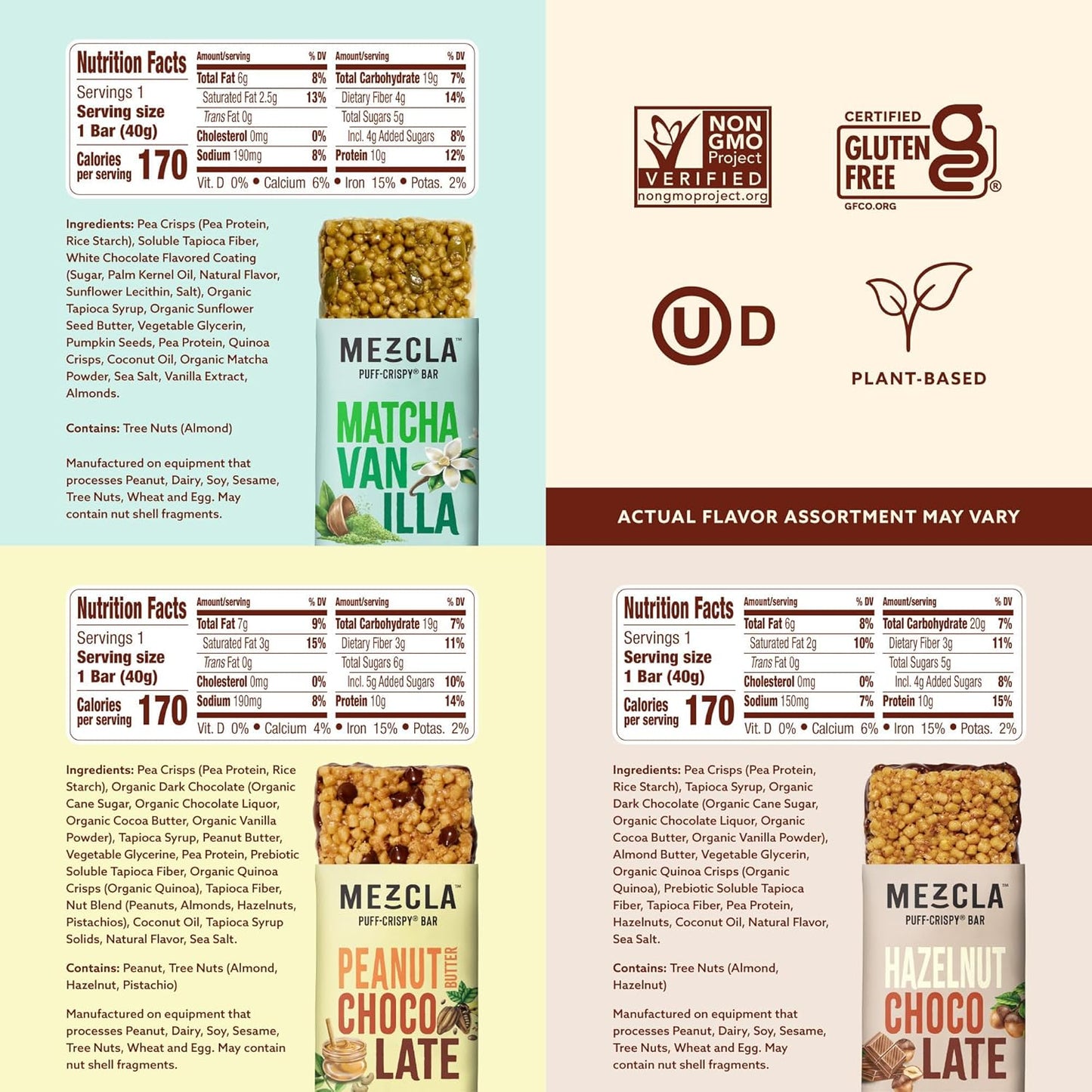 Mezcla Puff Crispy Protein Bars, Gluten Free & Vegan Protein Bars, 10g Protein, Alt for Crispy Rice Treat, Granola Bars & Breakfast Bars, Healthy Snacks for Adults, Variety Pack, 8 Count