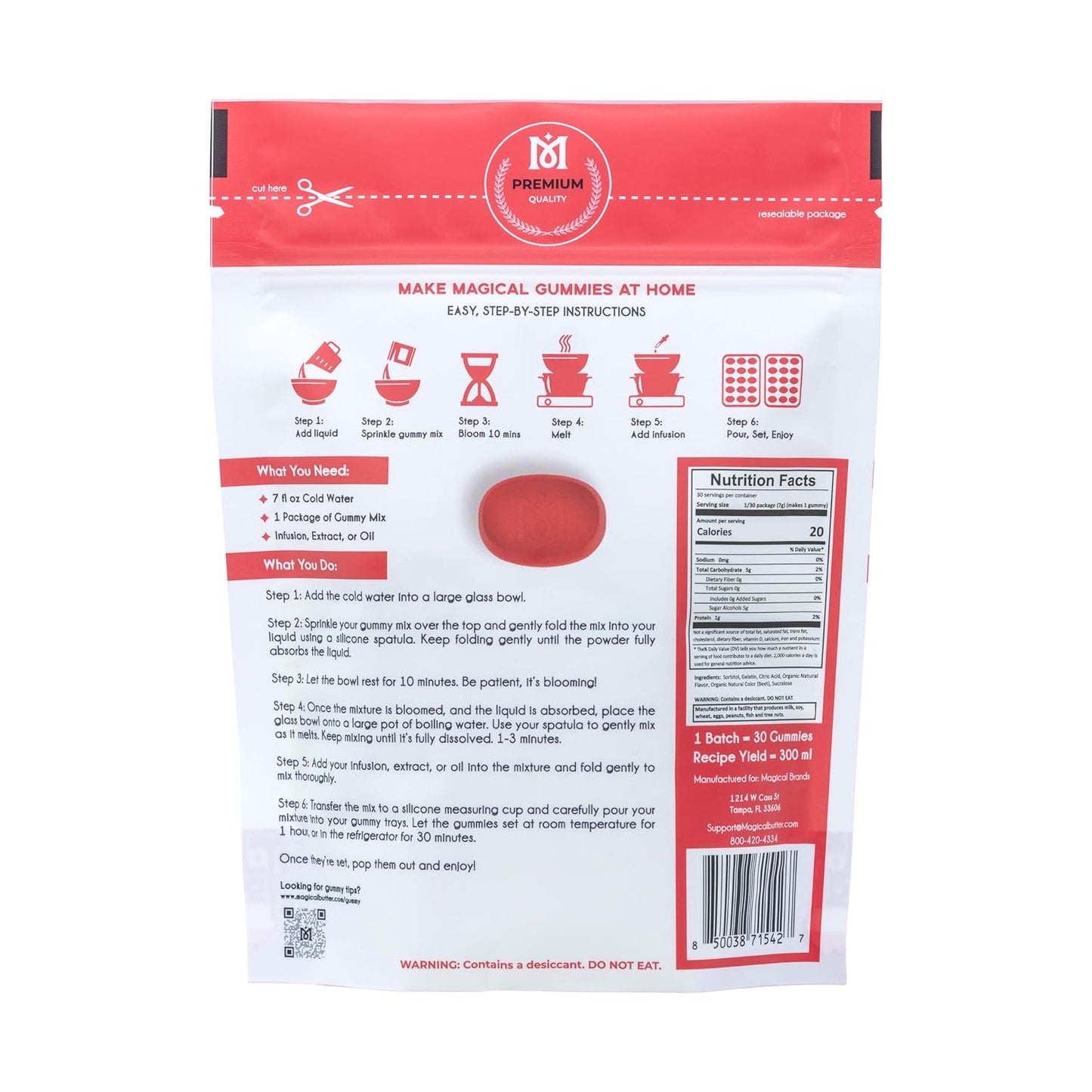 MAGICAL BUTTER Organic Premium Cherry Gummy Mix - Low Calorie Zero Sugar Snacks, Sugar-Free, Healthy Candy for Adults