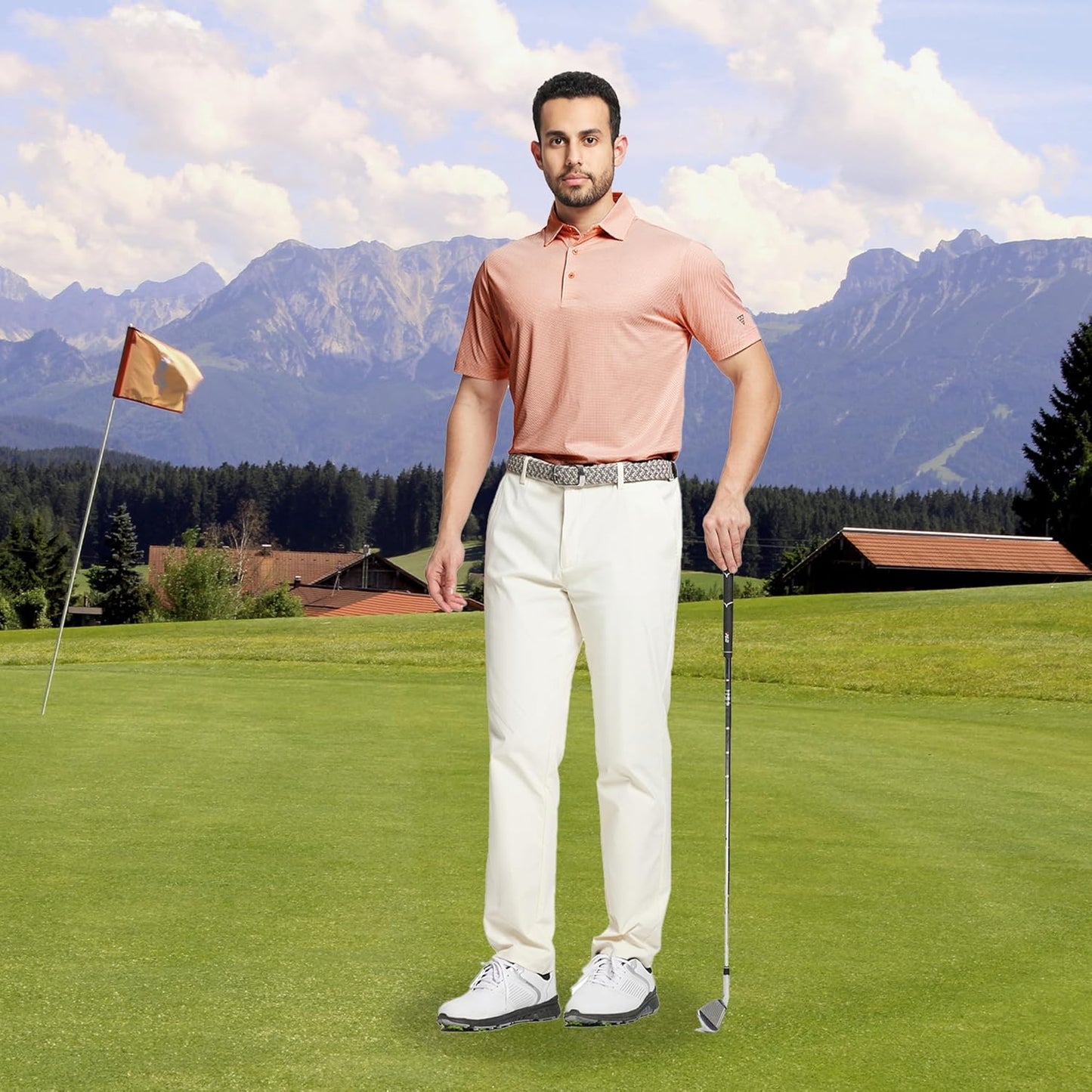 M MAELREG Golf Shirts for Men Dry fit Sports Jacquard Lightweight Performance Texture Short Sleeve Collared Polo Shirts