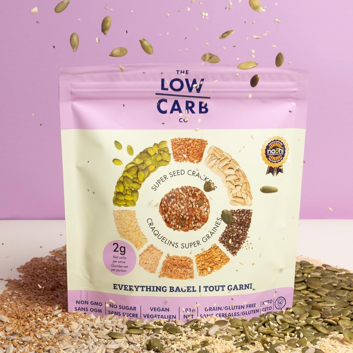 Super Seed Crackers, Gluten Free & Keto Friendly Healthy Snacks, Vegan, Zero Sugar, Paleo & Diabetic Friendly, Nut Free, 20g High Protein, 18g High Fiber, 3.56oz Each, 3-Pack, Everything Bagel