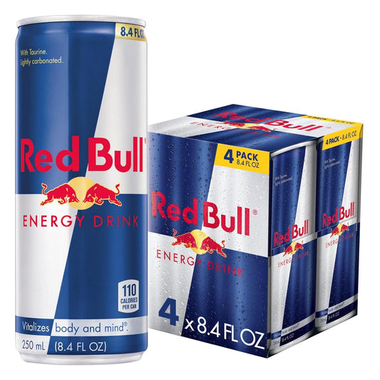 Red Bull Energy Drink with 80mg Caffeine plus Taurine & B Vitamins, 8.4 Fl Oz, Pack of 4 Cans