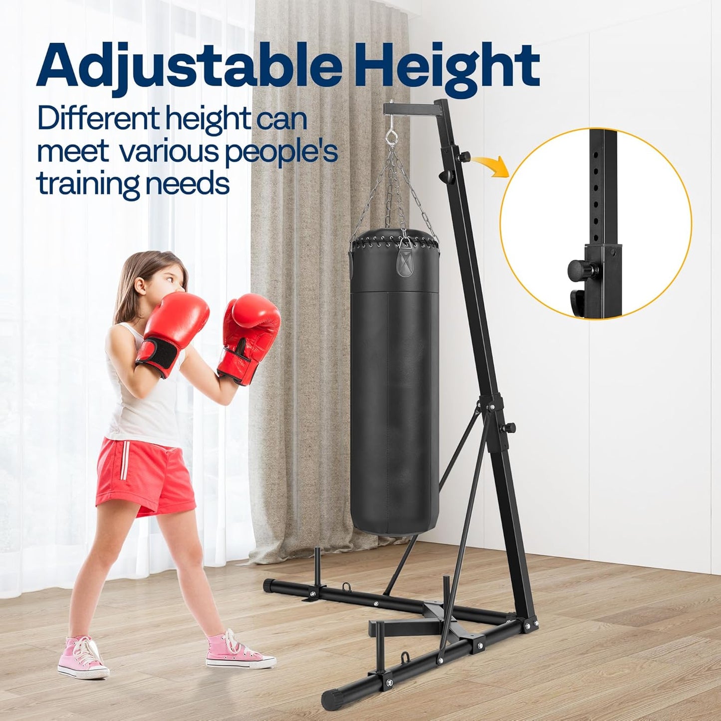 VIVOHOME Height Adjustable Foldable Heavy Duty Boxing Punching Bag Stand Steel Sandbag Rack Freestanding Up to 132 lbs for Home Fitness Stable