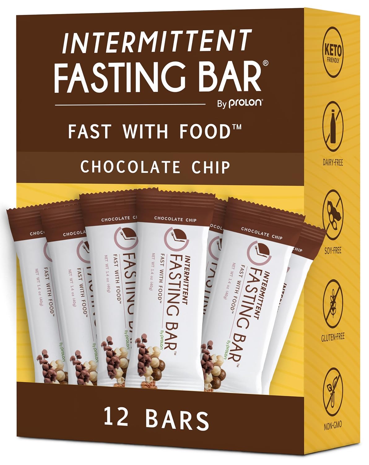Prolon Fast Bars | Keto, Gluten Free, Dairy Free, Plant Based Protein, Intermittent Fasting Bars | Developed to Not Break Your Fast | Chocolate Chip, 12 Ct