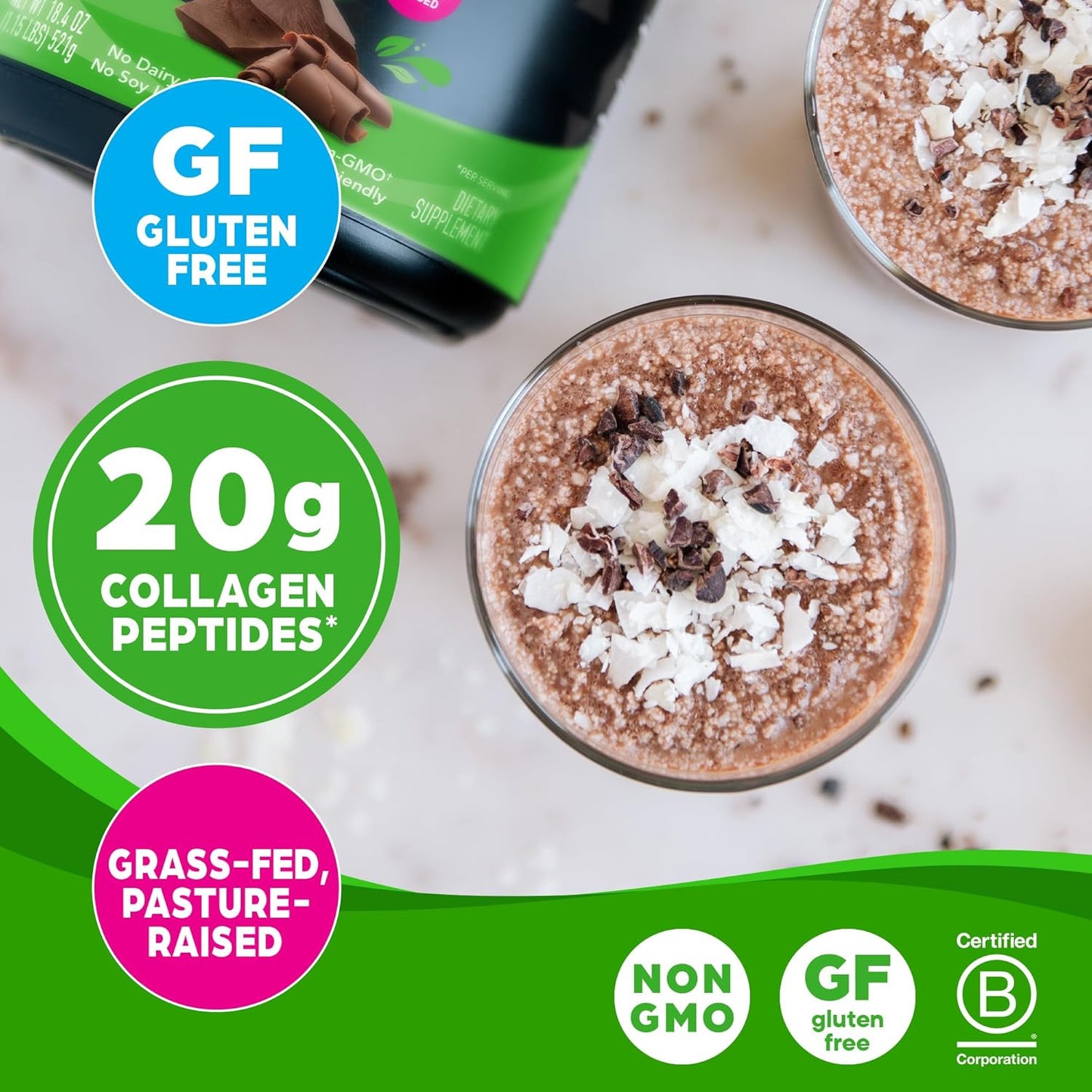 Orgain Hydrolyzed Collagen Peptides Powder For Women & Men, Chocolate, 20g Grass Fed Collagen - Hair, Skin, Nail, & Joint Support Supplement, Paleo & Keto, Non-GMO, Type I and III, 1lb